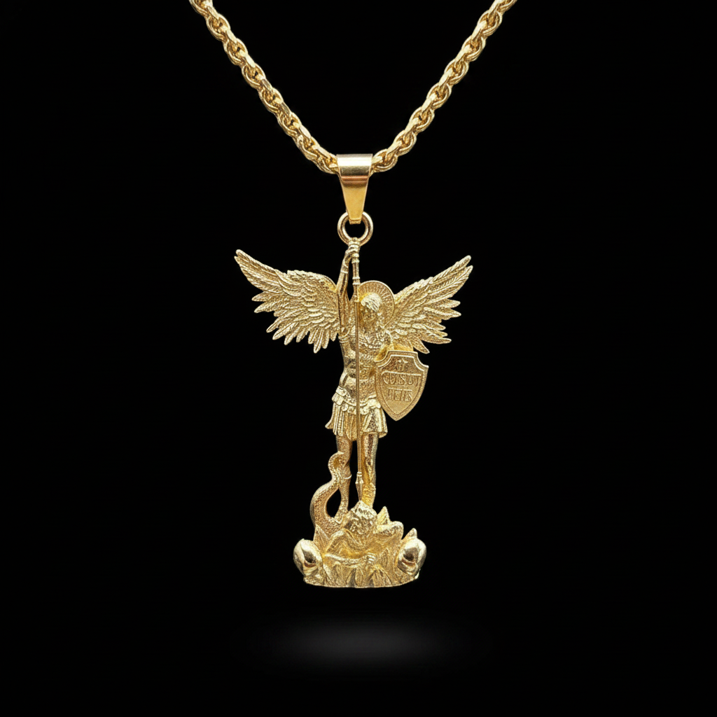 Dije San Miguel Arcángel Oro 18k con Cadena