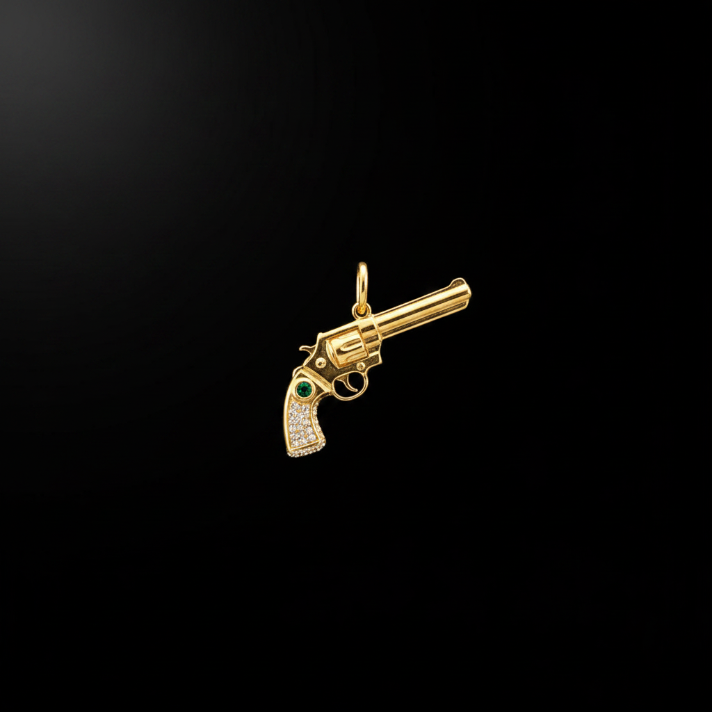 Dije Pistola Oro 18k fondo negro