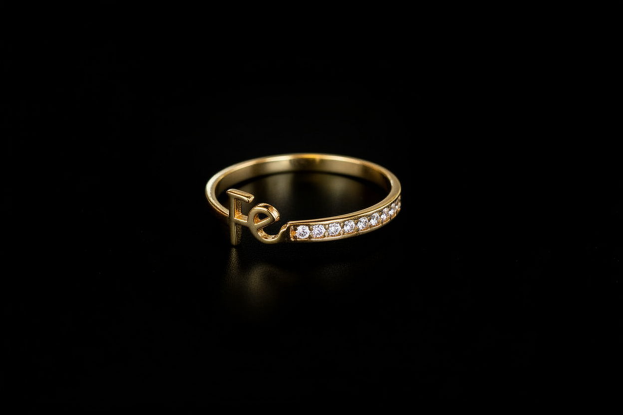 Anillo letras con zircones en oro 18k con fondo negro