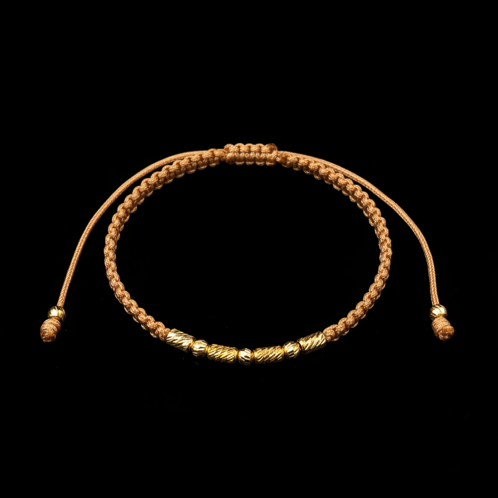 Pulsera Macramé Dorado con Cuentas Oro 18k - Marias Joyeria 18k