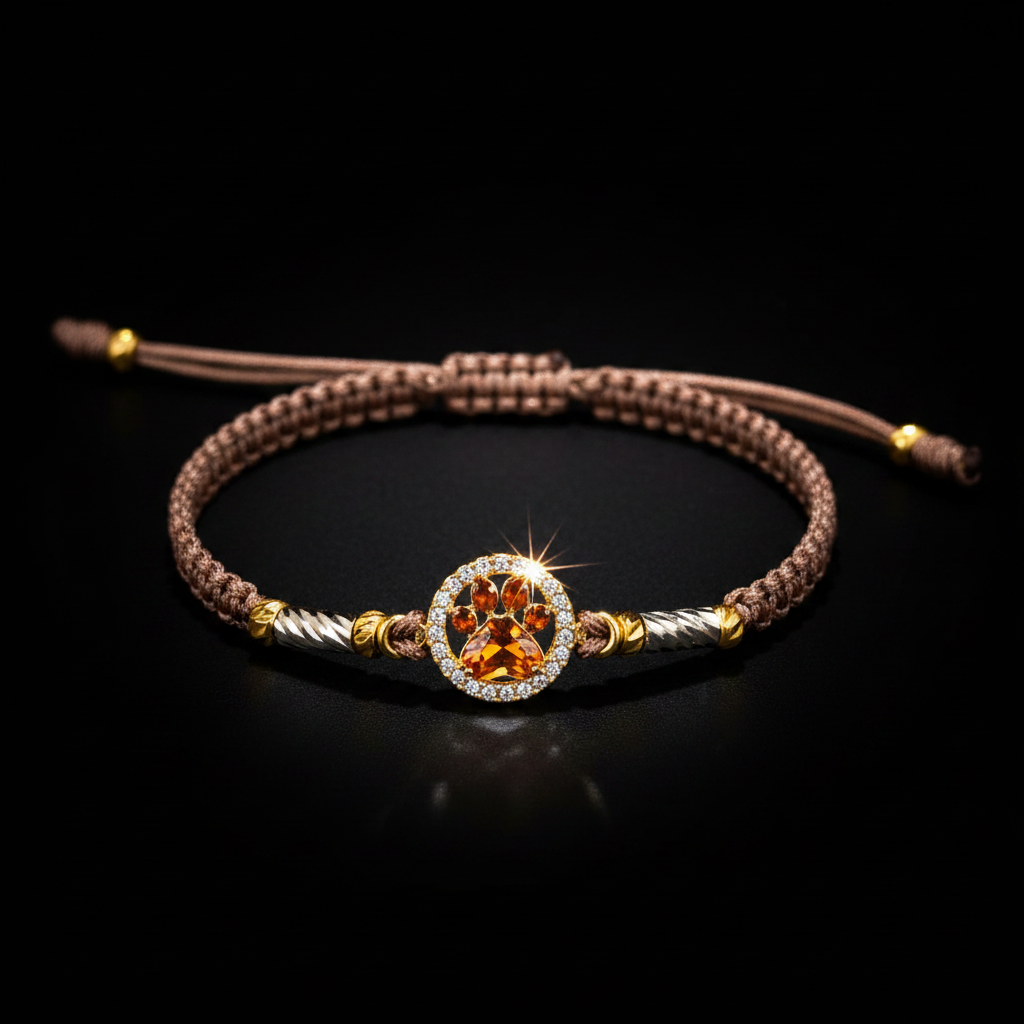 Pulsera Huellita Oro 18k con Cordón Café - Marias Joyeria 18k